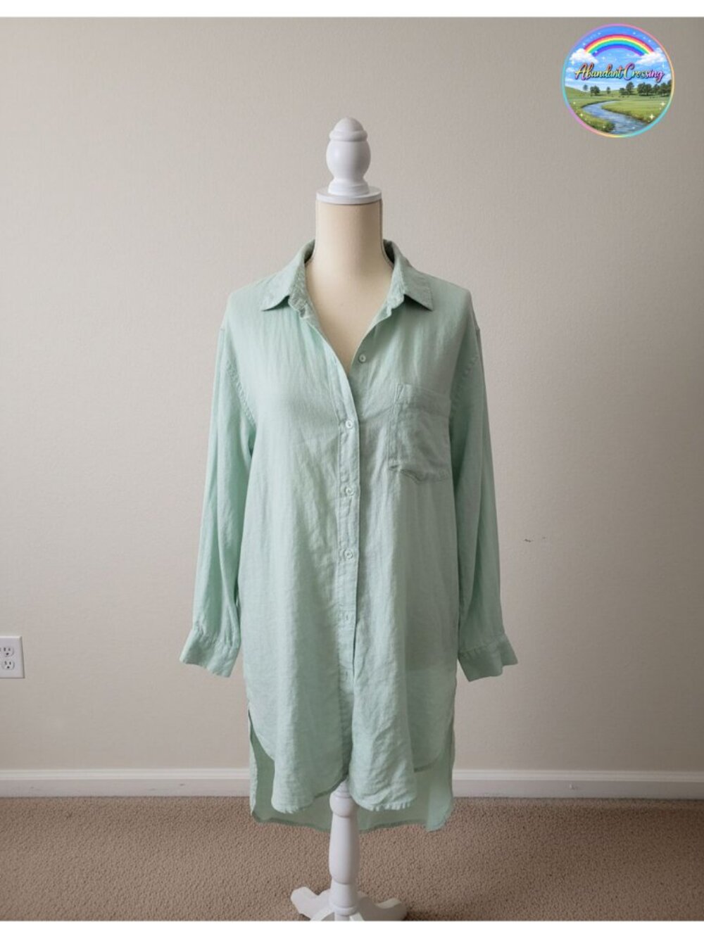 Womens Linen Cotton Button Down Tunic Shirt Long Sleeve Beach Cover Up